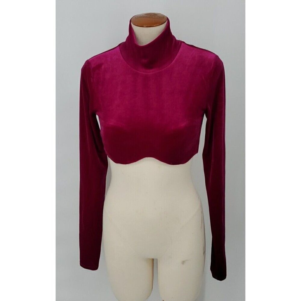 Revolve Camila Coelho Magenta  Frankie Long Sleeve Velvet Crop Top Sz Small EUC